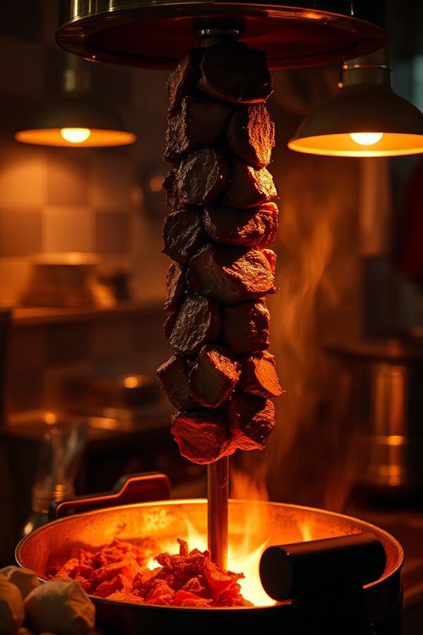 Fleisch wird vom Drehspieß geschnitten