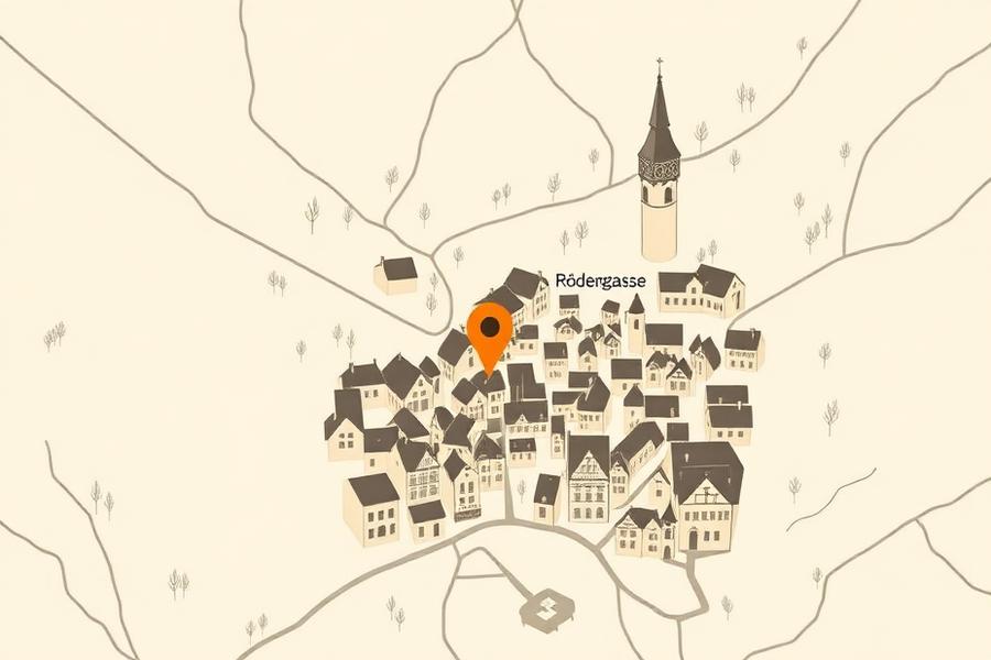 Karte der Altstadt von Rothenburg ob der Tauber mit Markierung Rödergasse 12